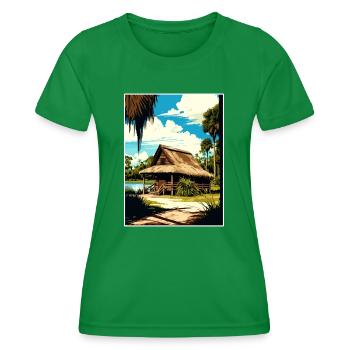 De Leon Springs State Park Florida Travel Poster - Women's Functional T-Shirt - kelly green - Front - AI Model Female 172 dark (172cm)