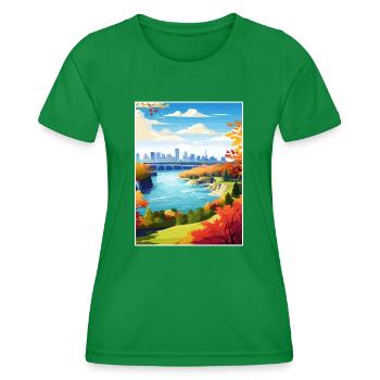 Niagara Falls New York State Vintage-Reiseposter - Frauen Funktions-T-Shirt - Kelly Green - Vorne - AI Model Female 172 dark (172cm)