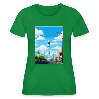 Auckland New Zealand Nz Vintage Travel Poster WPA - Women's Functional T-Shirt - kelly green - Front - AI Model Female 172 dark (172cm)