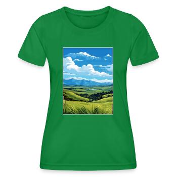 Pukaha National Wildlife Centre Nz Travel Poster - Women's Functional T-Shirt - kelly green - Front - AI Model Female 172 dark (172cm)
