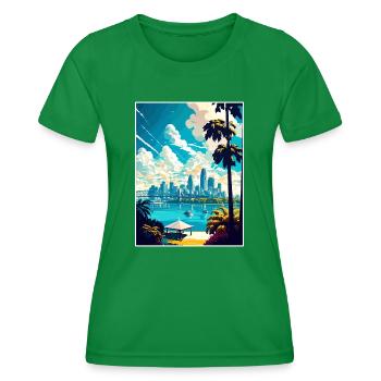 Brisbane Australia Vintage Travel Poster Souvenir - Women's Functional T-Shirt - kelly green - Front - AI Model Female 172 dark (172cm)