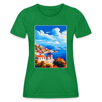 Hydra Greece Vintage Travel Poster WPA Souvenir - Women's Functional T-Shirt - kelly green - Front - AI Model Female 172 dark (172cm)