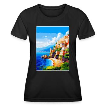 Amalfi Italien Vintage Reiseposter WPA Souvenir - Frauen Funktions-T-Shirt - Schwarz - Vorne - AI Model Female 172 light (172cm)