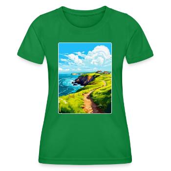 St Davids Head Wales Uk Reise Poster Souvenir WPA - Frauen Funktions-T-Shirt - Kelly Green - Vorne - AI Model Female 172 dark (172cm)