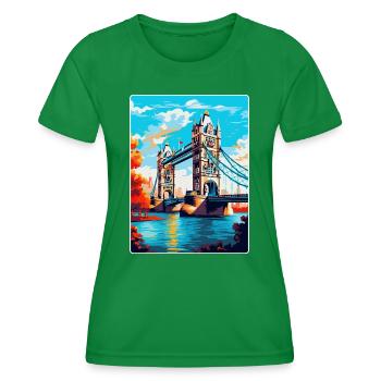Tower Bridge England Uk Travel Poster Souvenir WPA - Women's Functional T-Shirt - kelly green - Front - AI Model Female 172 dark (172cm)