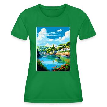 Fowey River England Uk Reise Poster Souvenir WPA - Frauen Funktions-T-Shirt - Kelly Green - Vorne - AI Model Female 172 dark (172cm)