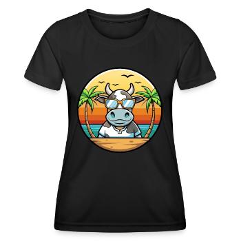 Kuh Lustige Cartoon Sommer Strand Sonnenbrille Aufkleber - Frauen Funktions-T-Shirt - Schwarz - Vorne - AI Model Female 172 light (172cm)