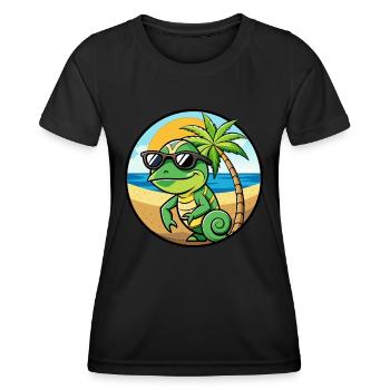 Chamäleon Lustige Cartoon Sommer Strand Sonnenbrille - Frauen Funktions-T-Shirt - Schwarz - Vorne - AI Model Female 172 light (172cm)