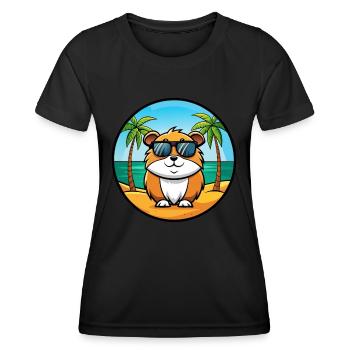 Meerschweinchen Lustige Cartoon Sommer Strand Sonnenbrille - Frauen Funktions-T-Shirt - Schwarz - Vorne - AI Model Female 172 light (172cm)