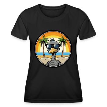 Straußen, Lustig, Cartoon, Sommer, Strand, Sonnenbrille, Cool - Frauen Funktions-T-Shirt - Schwarz - Vorne - AI Model Female 172 light (172cm)