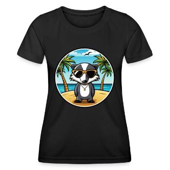 Dachs Lustige Cartoon Sommer Strand Sonnenbrille Cool - Frauen Funktions-T-Shirt - Schwarz - Vorne - AI Model Female 172 light (172cm)