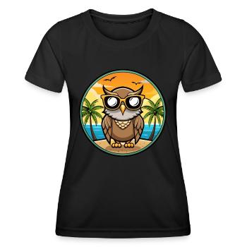 Eule Lustige Cartoon Sommer Strand Sonnenbrille Aufkleber - Frauen Funktions-T-Shirt - Schwarz - Vorne - AI Model Female 172 light (172cm)