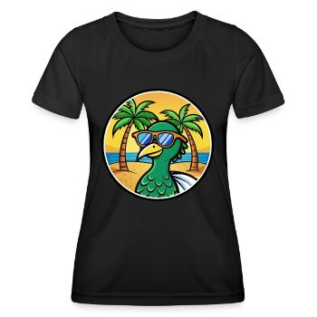 Pfau Lustige Cartoon Sommer Strand Sonnenbrille Cool - Frauen Funktions-T-Shirt - Schwarz - Vorne - AI Model Female 172 light (172cm)