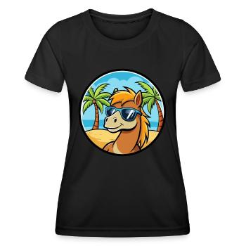 Pony Lustige Cartoon Sommer Strand Sonnenbrille Aufkleber - Frauen Funktions-T-Shirt - Schwarz - Vorne - AI Model Female 172 light (172cm)