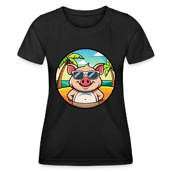 Schwein lustige Cartoon Sommer Strand Sonnenbrille Aufkleber - Frauen Funktions-T-Shirt - Schwarz - Vorne - AI Model Female 172 light (172cm)