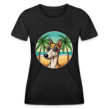 Old Croatian Sighthound Dog Breed Cartoon Beach - Women's Functional T-Shirt - black - Front - AI Model Female 172 light (172cm)