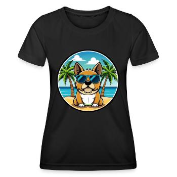 Perro De Presa Mallorquinische Hunderasse Cartoon Beach - Frauen Funktions-T-Shirt - Schwarz - Vorne - AI Model Female 172 light (172cm)