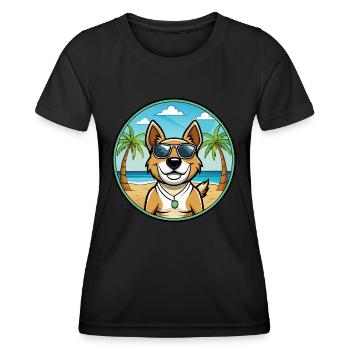 Teddy Roosevelt Terrier Race Chien Dessin Animé Plage - T-shirt sport Femme - noir - Devant - AI Model Female 172 light (172cm)