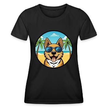 South Russian Ovcharka Dog Breed Cartoon Beach - Women's Functional T-Shirt - black - Front - AI Model Female 172 light (172cm)