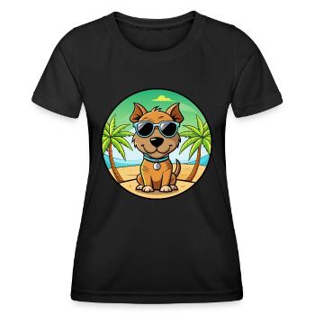 Teddy Roosevelt Terrier Race Chien Dessin Animé Plage - T-shirt sport Femme - noir - Devant - AI Model Female 172 light (172cm)