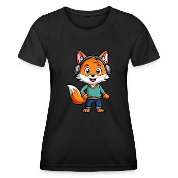 Fuchs Lustige Zeichentrickfigur Kopfhörer Musik - Frauen Funktions-T-Shirt - Schwarz - Vorne - AI Model Female 172 light (172cm)