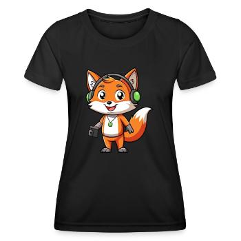 Fuchs Lustige Zeichentrickfigur Kopfhörer Musik - Frauen Funktions-T-Shirt - Schwarz - Vorne - AI Model Female 172 light (172cm)