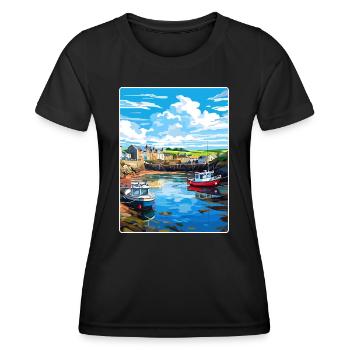 Bude Cornwall England Reiseposter Souvenir WPA - Frauen Funktions-T-Shirt - Schwarz - Vorne - AI Model Female 172 light (172cm)