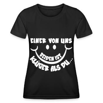 Einer von uns beiden ist Klüger als du Funshirt - Frauen Funktions-T-Shirt - Schwarz - Vorne - AI Model Female 172 light (172cm)