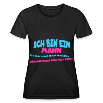 Je suis un homme, je peux oublier des choses... - T-shirt sport Femme - noir - Devant - AI Model Female 172 light (172cm)