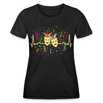 Confettis Heartbeat Masques de carnaval Fasnacht Jeck - T-shirt sport Femme - noir - Devant - AI Model Female 172 light (172cm)