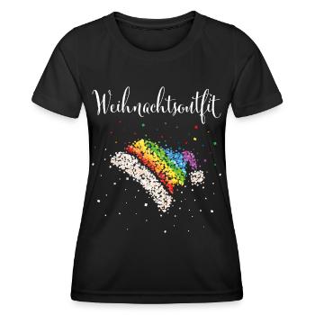 Weihnachtsoutfit Nikolausmütze Regenbogen LGBTQ - Frauen Funktions-T-Shirt - Schwarz - Vorne - AI Model Female 172 light (172cm)