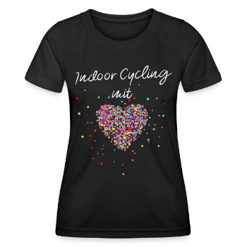Indoor Cycling mit Herz Fitnessstudio - Frauen Funktions-T-Shirt - Schwarz - Vorne - AI Model Female 172 light (172cm)