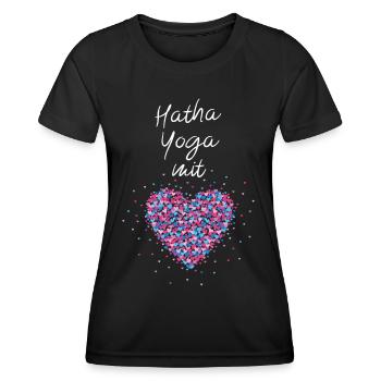 Hatha Yoga mit Herz Yogatrainerin Yogakurs Fitness - Frauen Funktions-T-Shirt - Schwarz - Vorne - AI Model Female 172 light (172cm)