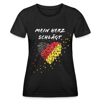 Deutschlandfahne Herzschlag Deutschlandfan - Frauen Funktions-T-Shirt - Schwarz - Vorne - AI Model Female 172 light (172cm)