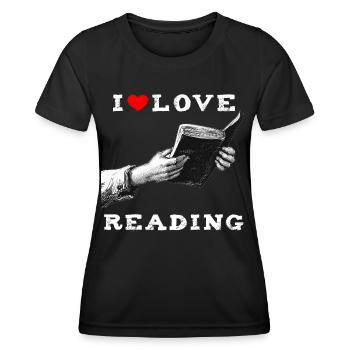 J’adore lire - T-shirt sport Femme - noir - Devant - AI Model Female 172 light (172cm)