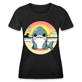 Requin détendu sur la plage - T-shirt sport Femme - noir - Devant - AI Model Female 172 light (172cm)
