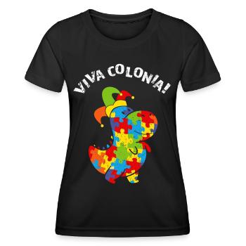 Viva Colonia Karneval Fasching Konfetti Dino - Frauen Funktions-T-Shirt - Schwarz - Vorne - AI Model Female 172 light (172cm)