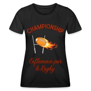 Enflammée par le rugby - rugby féminin - T-shirt sport Femme - noir - Devant - AI Model Female 172 light (172cm)