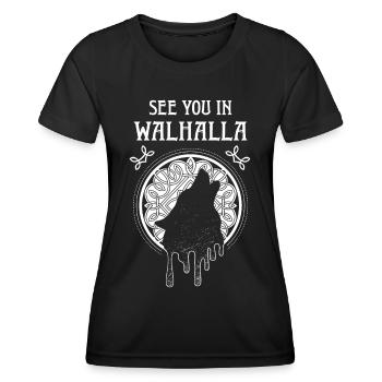 See you in Walhalla Wikinger Mittelaltermarkt Wolf - Frauen Funktions-T-Shirt - Schwarz - Vorne - AI Model Female 172 light (172cm)