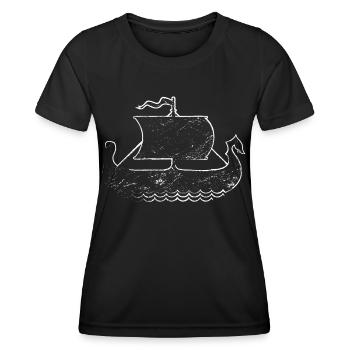 Wikinger Mittelaltermarkt Boot Langboot Ruderer - Frauen Funktions-T-Shirt - Schwarz - Vorne - AI Model Female 172 light (172cm)