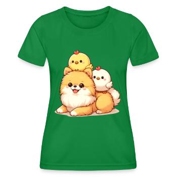 Cute chick on a Pomeranian - Women's Functional T-Shirt - kelly green - Front - AI Model Female 172 dark (172cm)