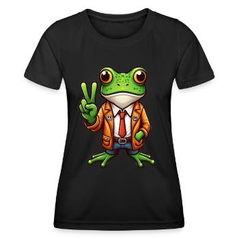 Friedensfrosch - Inspirierendes Motiv - Frauen Funktions-T-Shirt - Schwarz - Vorne - AI Model Female 172 light (172cm)
