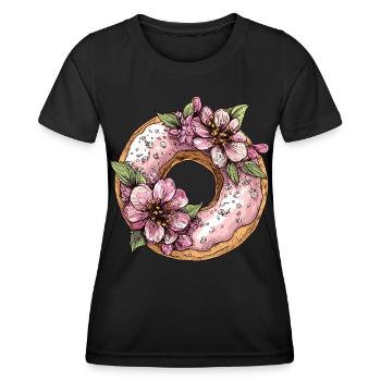 Donut mit Blüten - Frauen Funktions-T-Shirt - Schwarz - Vorne - AI Model Female 172 light (172cm)