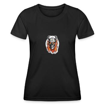 Crâne cornu | Barbe cuite - T-shirt sport Femme - noir - Devant - AI Model Female 172 light (172cm)