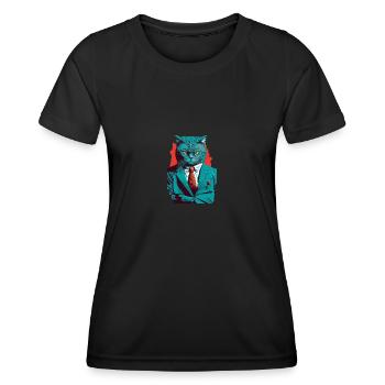 Serious boss cat in a suit - Frauen Funktions-T-Shirt - Schwarz - Vorne - AI Model Female 172 light (172cm)