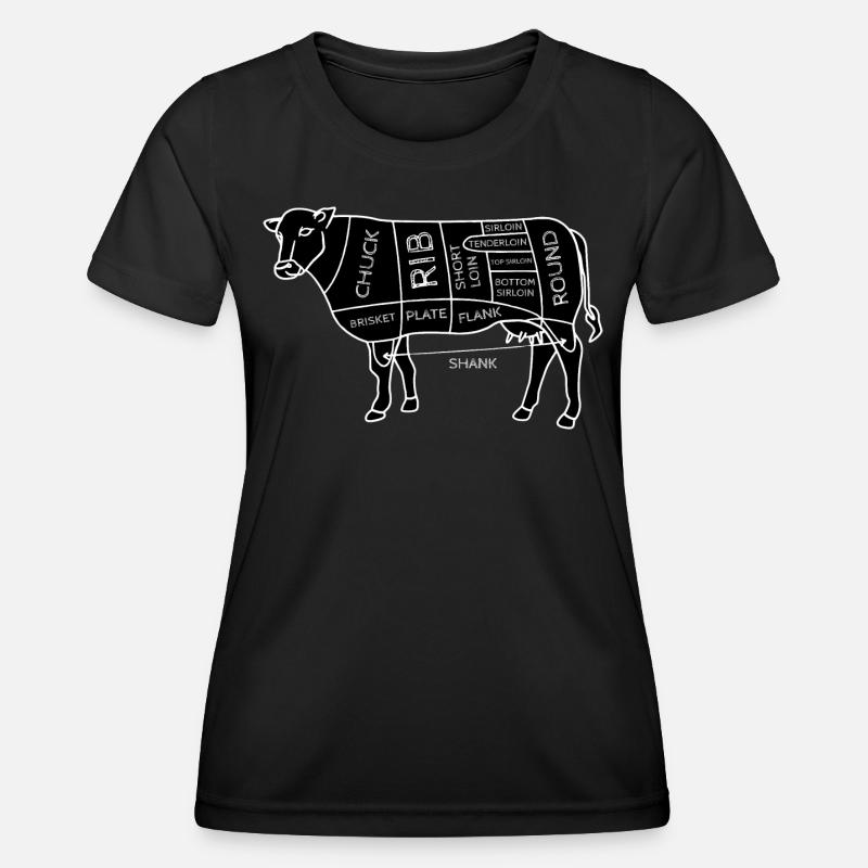 Funny Beef Cuts Chart I BBQ Butcher - Women's Functional T-Shirt - black