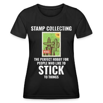 Philatéliste collectionneur collectionneur de timbres - T-shirt sport Femme - noir - Devant - AI Model Female 172 light (172cm)