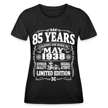 85 years old - Born in May 1938 - Women's Functional T-Shirt - black - Front - AI Model Female 172 light (172cm)