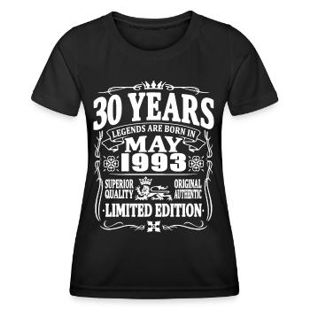 95 years old - Born in May 1993 - Women's Functional T-Shirt - black - Front - AI Model Female 172 light (172cm)