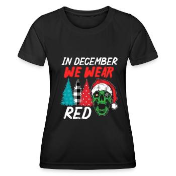 En décembre, nous portons du rouge - T-shirt sport Femme - noir - Devant - AI Model Female 172 light (172cm)